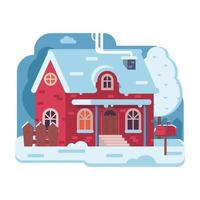 Winter Cozy House Snowy Scene in Flat vector