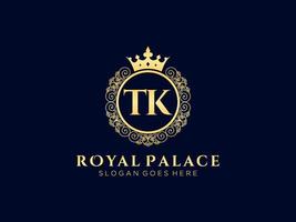 Letter TK Antique royal luxury victorian logo with ornamental frame. vector