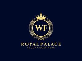 Letter WF Antique royal luxury victorian logo with ornamental frame. vector