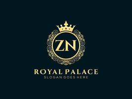 Letter ZN Antique royal luxury victorian logo with ornamental frame. vector