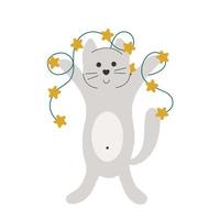 Funny cat with garland isolated vector illustration