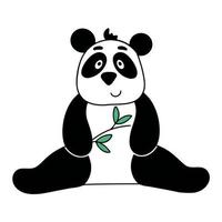 lindo panda con dibujos animados de rama de bambú vector