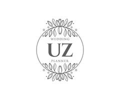 UZ Initials letter Wedding monogram logos collection, hand drawn modern minimalistic and floral templates for Invitation cards, Save the Date, elegant identity for restaurant, boutique, cafe in vector