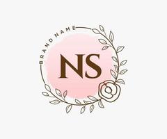 logotipo femenino inicial ns. utilizable para logotipos de naturaleza, salón, spa, cosmética y belleza. elemento de plantilla de diseño de logotipo de vector plano.