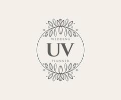 UV Initials letter Wedding monogram logos collection, hand drawn modern minimalistic and floral templates for Invitation cards, Save the Date, elegant identity for restaurant, boutique, cafe in vector