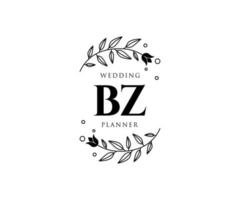 BZ Initials letter Wedding monogram logos collection, hand drawn modern minimalistic and floral templates for Invitation cards, Save the Date, elegant identity for restaurant, boutique, cafe in vector