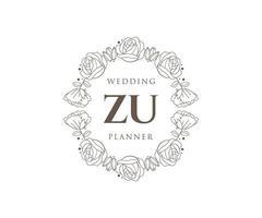 ZU Initials letter Wedding monogram logos collection, hand drawn modern minimalistic and floral templates for Invitation cards, Save the Date, elegant identity for restaurant, boutique, cafe in vector