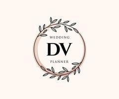 DV Initials letter Wedding monogram logos collection, hand drawn modern minimalistic and floral templates for Invitation cards, Save the Date, elegant identity for restaurant, boutique, cafe in vector