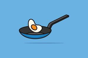 Floating Egg Fried with Fry Pan vector illustration. Food object icon concept. Breakfast egg food in pan vector design.