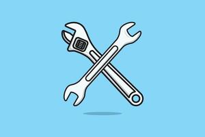 Adjustable Wrench with Wrench tool vector illustration. Mechanic and Plumber working tool equipment objects icon concept. Wrench and Adjustable Wrench tool in cross sign vector design.