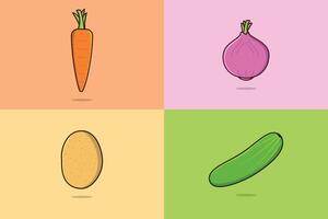 Fresh Farm Vegetables Set vector illustration. Food nature icon concept. Collection of vegetables onion, carrot, cucumber, Potato icon design.