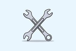 Wrench tool and Metric Spanner Wrench vector illustration. Mechanic working tools equipment objects icon concept. Wrench and Metric Spanner tool in cross sign vector design.