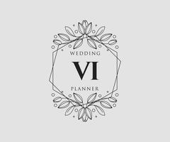 VI Initials letter Wedding monogram logos collection, hand drawn modern minimalistic and floral templates for Invitation cards, Save the Date, elegant identity for restaurant, boutique, cafe in vector