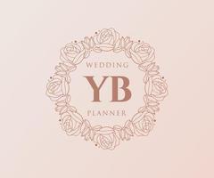 colección de logotipos de monograma de boda con letras iniciales de yb, plantillas florales y minimalistas modernas dibujadas a mano para tarjetas de invitación, guardar la fecha, identidad elegante para restaurante, boutique, café en vector