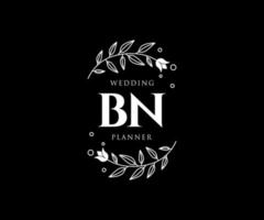 colección de logotipos de monograma de boda con letras iniciales bn, plantillas florales y minimalistas modernas dibujadas a mano para tarjetas de invitación, guardar la fecha, identidad elegante para restaurante, boutique, café en vector