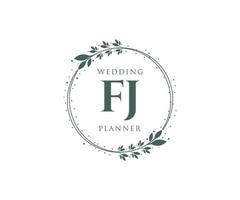 colección de logotipos de monogramas de boda con letras iniciales fj, plantillas florales y minimalistas modernas dibujadas a mano para tarjetas de invitación, guardar la fecha, identidad elegante para restaurante, boutique, café en vectores