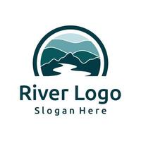 Logos of rivers, creeks, riverbanks and streams. River logo with combination of mountains and farmland with concept design vector illustration template.