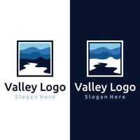 Logos of rivers, creeks, riverbanks and streams. River logo with combination of mountains and farmland with concept design vector illustration template.