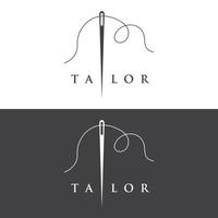 logotipo de silueta a medida con marcas de aguja, hilo, benik y máquina de coser. diseño de logotipos para sastres, moda, boutiques y otras empresas de ropa. con diseño de ilustración vectorial. vector