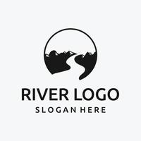 logotipos de ríos, arroyos, riberas y arroyos. logotipo del río con combinación de montañas y tierras de cultivo con plantilla de ilustración vectorial de diseño conceptual. vector