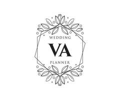 VA Initials letter Wedding monogram logos collection, hand drawn modern minimalistic and floral templates for Invitation cards, Save the Date, elegant identity for restaurant, boutique, cafe in vector