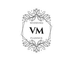 VM Initials letter Wedding monogram logos collection, hand drawn modern minimalistic and floral templates for Invitation cards, Save the Date, elegant identity for restaurant, boutique, cafe in vector