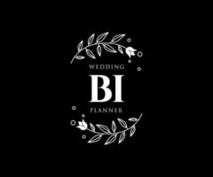 colección de logotipos de monograma de boda con letras iniciales bi, plantillas florales y minimalistas modernas dibujadas a mano para tarjetas de invitación, guardar la fecha, identidad elegante para restaurante, boutique, café en vector