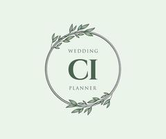 colección de logotipos de monograma de boda con letras iniciales ci, plantillas florales y minimalistas modernas dibujadas a mano para tarjetas de invitación, guardar la fecha, identidad elegante para restaurante, boutique, café en vector