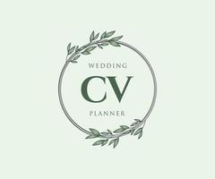 colección de logotipos de monograma de boda con letras iniciales cv, plantillas florales y minimalistas modernas dibujadas a mano para tarjetas de invitación, guardar la fecha, identidad elegante para restaurante, boutique, café en vector