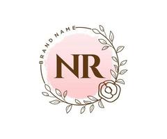 Initial NR feminine logo. Usable for Nature, Salon, Spa, Cosmetic and Beauty Logos. Flat Vector Logo Design Template Element.