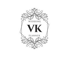 colección de logotipos de monograma de boda con letras iniciales vk, plantillas florales y minimalistas modernas dibujadas a mano para tarjetas de invitación, guardar la fecha, identidad elegante para restaurante, boutique, café en vector