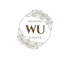 colección de logotipos de monograma de boda con letras iniciales de wu, plantillas minimalistas y florales modernas dibujadas a mano para tarjetas de invitación, guardar la fecha, identidad elegante para restaurante, boutique, café en vector