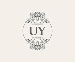 UY Initials letter Wedding monogram logos collection, hand drawn modern minimalistic and floral templates for Invitation cards, Save the Date, elegant identity for restaurant, boutique, cafe in vector