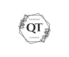 Initial QT feminine logo. Usable for Nature, Salon, Spa, Cosmetic and Beauty Logos. Flat Vector Logo Design Template Element.