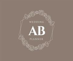 colección de logotipos de monogramas de boda con letras iniciales ab, plantillas florales y minimalistas modernas dibujadas a mano para tarjetas de invitación, guardar la fecha, identidad elegante para restaurante, boutique, café en vector