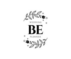 BE Initials letter Wedding monogram logos collection, hand drawn modern minimalistic and floral templates for Invitation cards, Save the Date, elegant identity for restaurant, boutique, cafe in vector