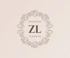 colección de logotipos de monograma de boda con letras iniciales zl, plantillas florales y minimalistas modernas dibujadas a mano para tarjetas de invitación, guardar la fecha, identidad elegante para restaurante, boutique, café en vector