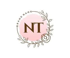 Initial NT feminine logo. Usable for Nature, Salon, Spa, Cosmetic and Beauty Logos. Flat Vector Logo Design Template Element.