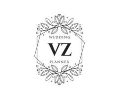 colección de logotipos de monograma de boda con letras iniciales vz, plantillas florales y minimalistas modernas dibujadas a mano para tarjetas de invitación, guardar la fecha, identidad elegante para restaurante, boutique, café en vector