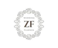 colección de logotipos de monograma de boda con letras iniciales zf, plantillas florales y minimalistas modernas dibujadas a mano para tarjetas de invitación, guardar la fecha, identidad elegante para restaurante, boutique, café en vector