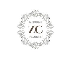 colección de logotipos de monograma de boda con letras iniciales zc, plantillas florales y minimalistas modernas dibujadas a mano para tarjetas de invitación, guardar la fecha, identidad elegante para restaurante, boutique, café en vector