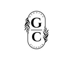 colección de logotipos de monogramas de boda con letras iniciales gc, plantillas florales y minimalistas modernas dibujadas a mano para tarjetas de invitación, guardar la fecha, identidad elegante para restaurante, boutique, café en vectores