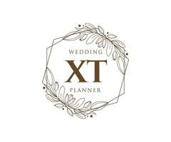 XT Initials letter Wedding monogram logos collection, hand drawn modern minimalistic and floral templates for Invitation cards, Save the Date, elegant identity for restaurant, boutique, cafe in vector