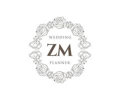 colección de logotipos de monograma de boda con letras iniciales zm, plantillas florales y minimalistas modernas dibujadas a mano para tarjetas de invitación, guardar la fecha, identidad elegante para restaurante, boutique, café en vector