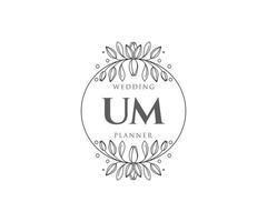 UM Initials letter Wedding monogram logos collection, hand drawn modern minimalistic and floral templates for Invitation cards, Save the Date, elegant identity for restaurant, boutique, cafe in vector