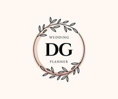 colección de logotipos de monograma de boda con letras iniciales dg, plantillas florales y minimalistas modernas dibujadas a mano para tarjetas de invitación, guardar la fecha, identidad elegante para restaurante, boutique, café en vector