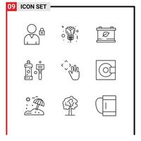 Set of 9 Modern UI Icons Symbols Signs for croup hand cursor green hand shave Editable Vector Design Elements