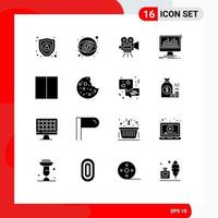 Stock Vector Icon Pack of 16 Line Signs and Symbols for interface stats movi data processing Editable Vector Design Elements