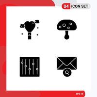 4 Universal Solid Glyph Signs Symbols of balloon dj mushroom spring mail Editable Vector Design Elements