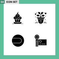 Set of 4 Vector Solid Glyphs on Grid for cake match sweet office camcorder Editable Vector Design Elements